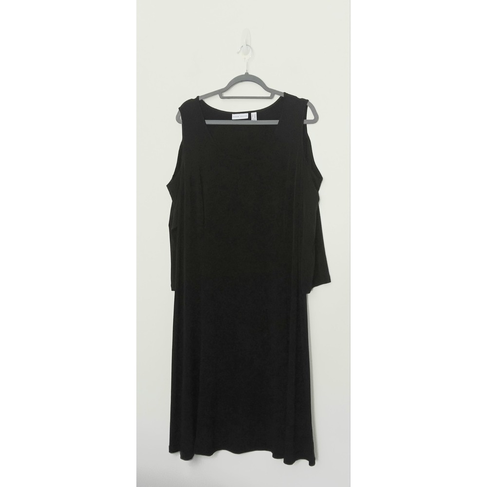 Susan Graver Dress Women's Size 2X‎ Black Cold Shoulder Liquid Knit Pre-owned
